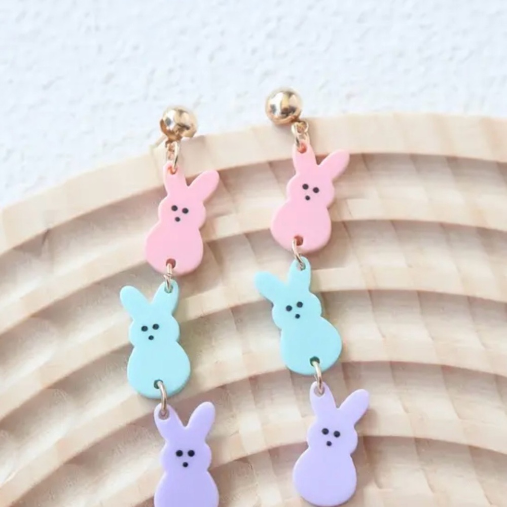 Easter Triple Rabbit Dangle Earrings - Picture 5 of 6